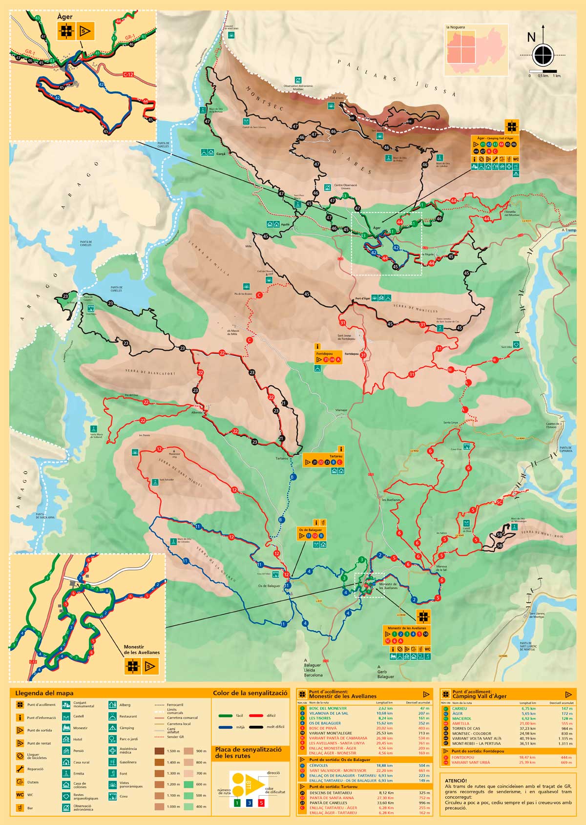 Mapa de rutes del Centre BTT Montsec – la Noguera Mapa de les rutes senyalitzades del Centre BTT Montsec – la Noguera, per a bicicleta de muntanya